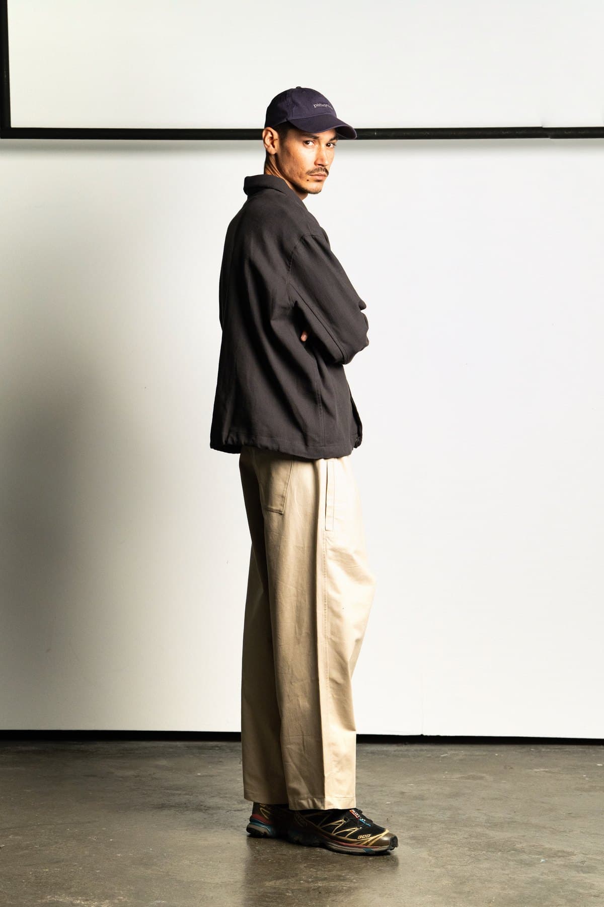 Black Coach Jacket — On model, side