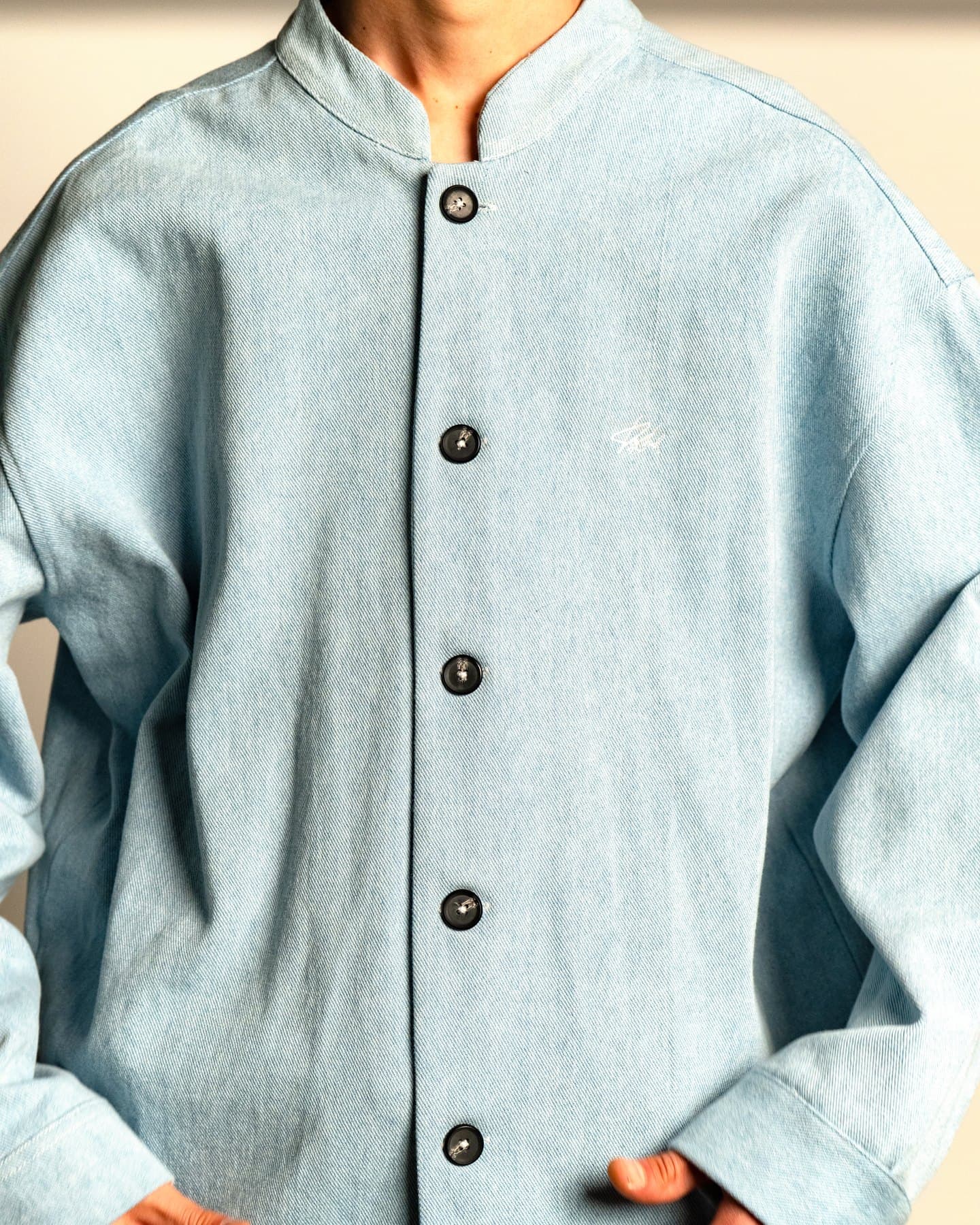 Chambray Coach Jacket — Front, close