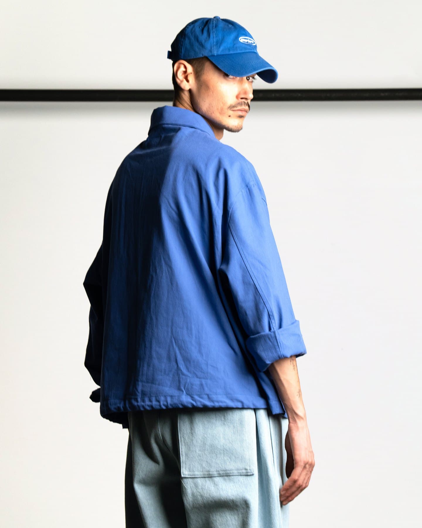 Cobalt Coach Jacket — On model, side