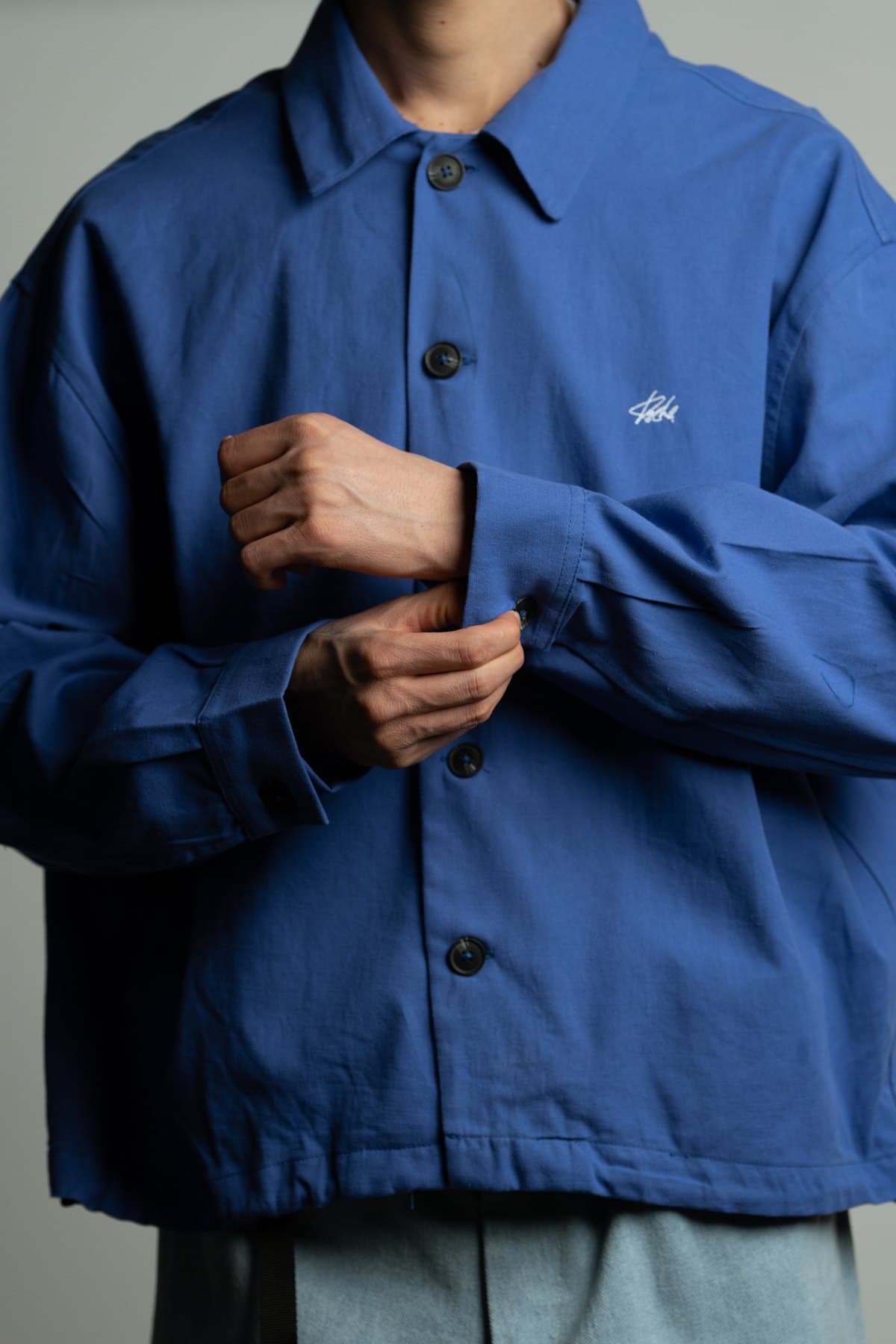 Cobalt Coach Jacket — Front, close