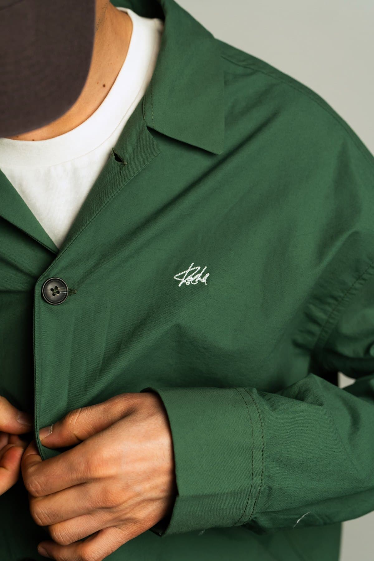 Sage Coach Jacket — Chest detail