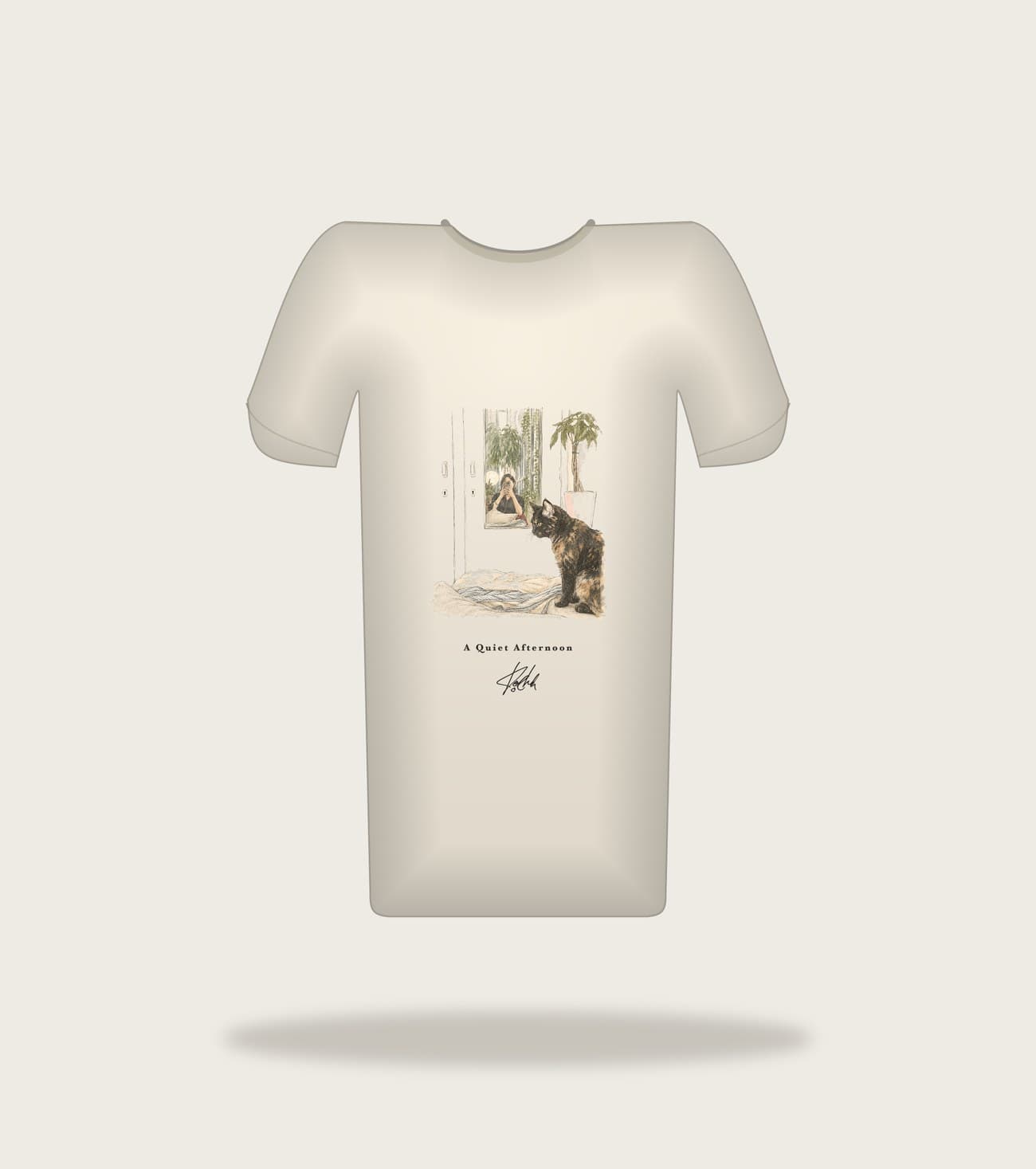 Koocheh Mirror tee — A cat regarding itself in a leaning mirror.