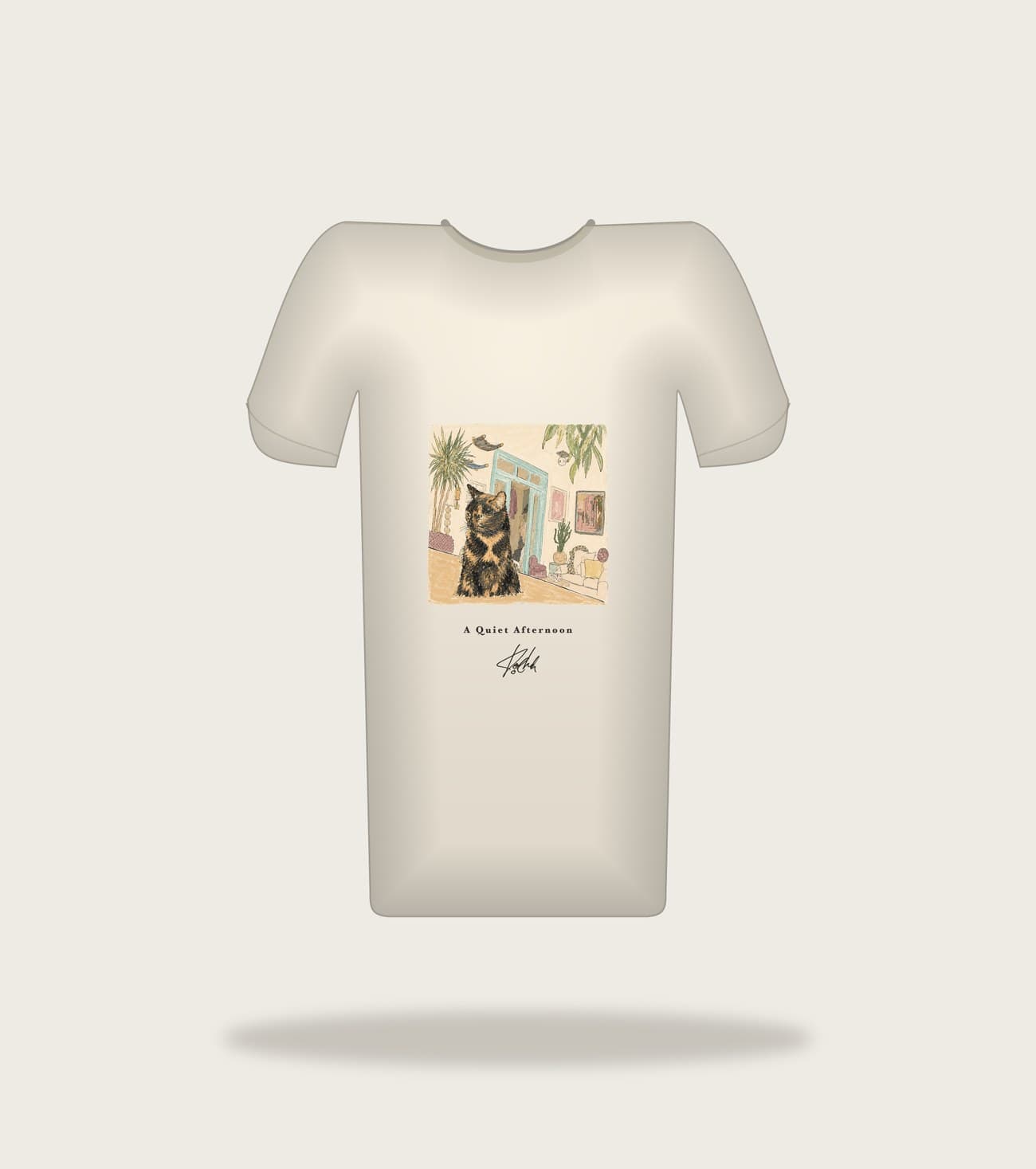 Koocheh Turquoise Door tee — A cat beside a turquoise door in a sunlit doorway.